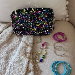 Sequin Clutch with Gold Chain